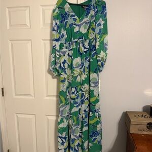 Jessica Howard Green and Blue Floral Long Sleeve Dress